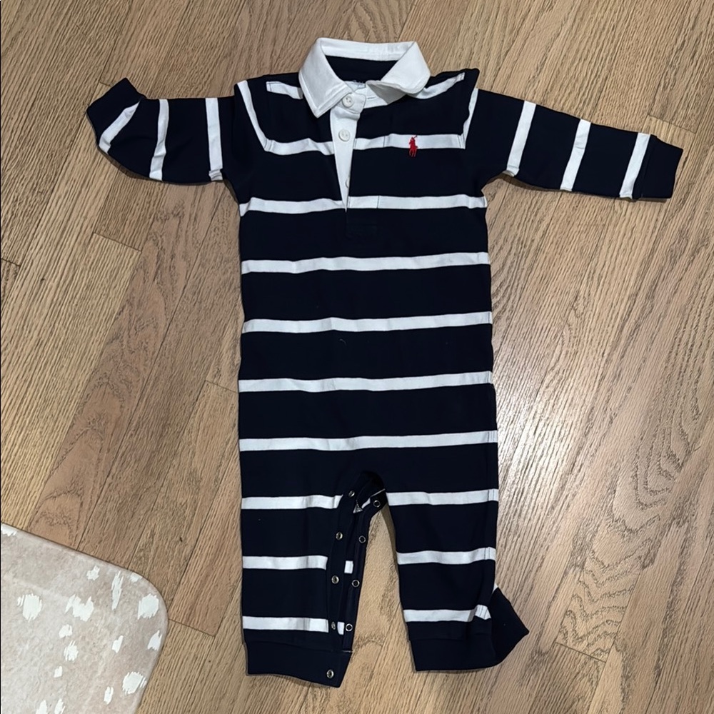 Ralph Lauren Navy and White Striped Kids One Piece